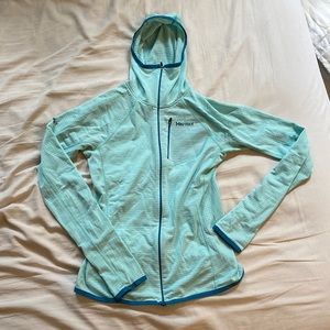Marmot light blue thin polartec zip up hoodie